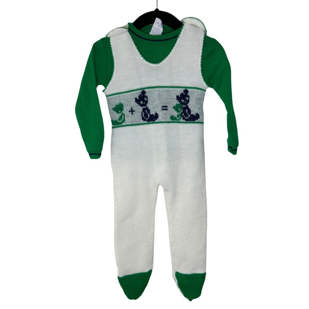 Vintage Babycrest 18 Month Jumpsuit Overalls Knit Shirt Set Bears 100% Acrylic
